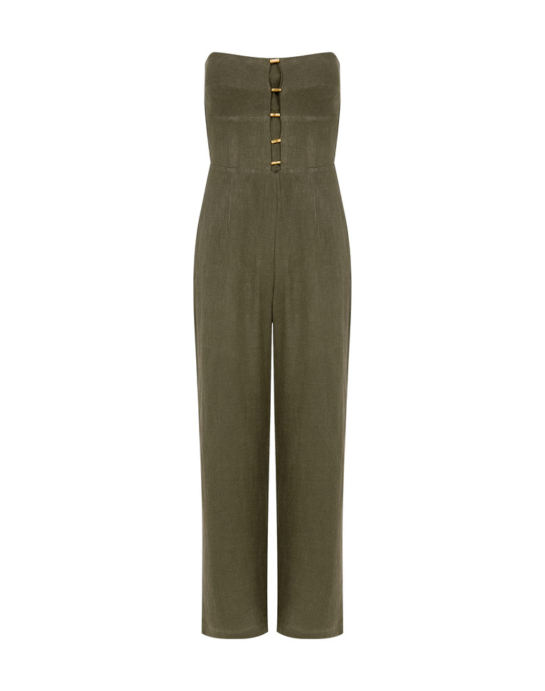 Emilia Strapless Jumpsuit - Evergreen XS