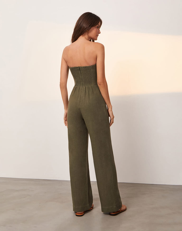 Emilia Strapless Jumpsuit - Evergreen XS