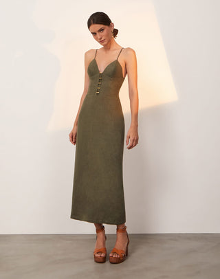 Janet Midi Dress - Evergreen XS