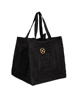 Raffia Pyramid Bag - Black