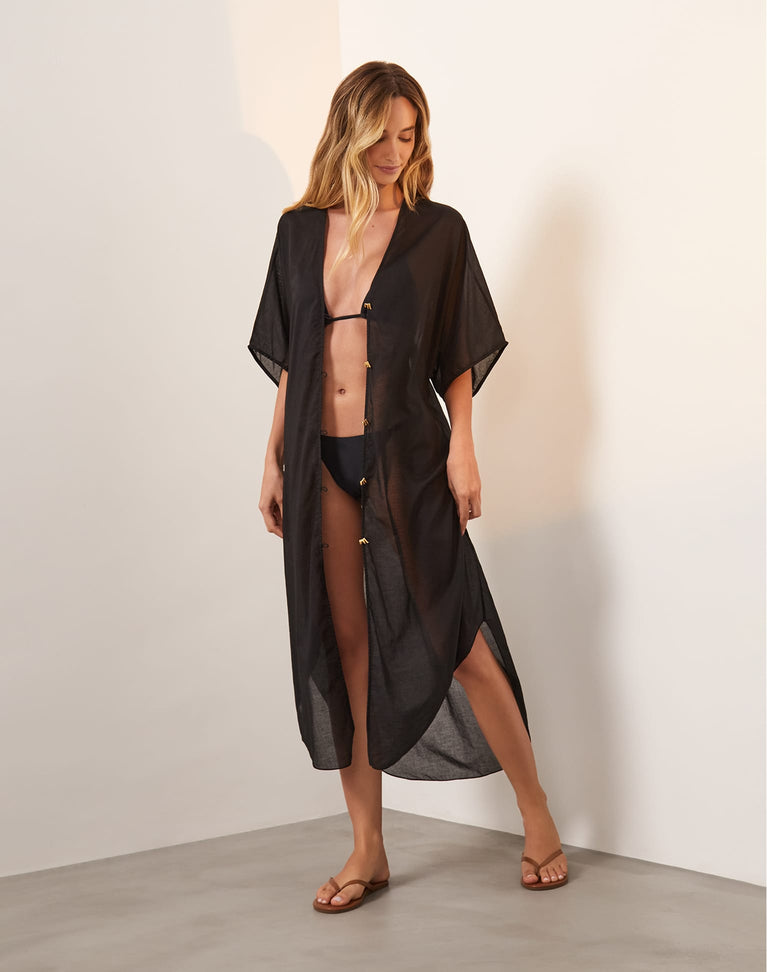 Braid Long Caftan - Black