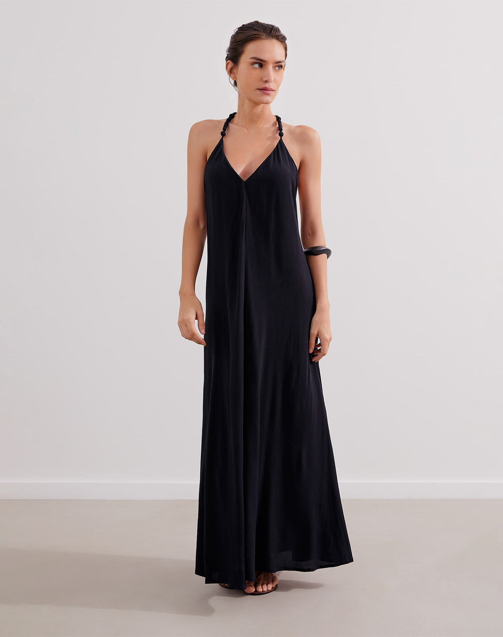 Remi Detail Long Dress - Black