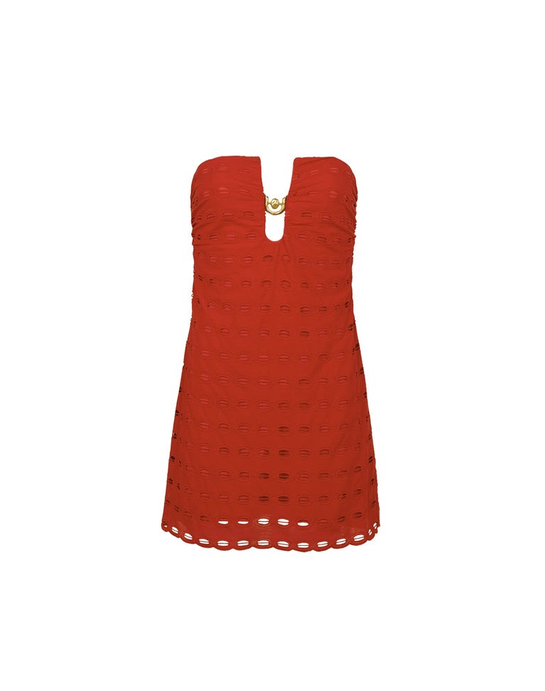 Eyelet Dora Mini Dress - Ruby XS