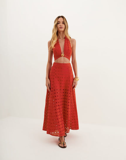 Eyelet Bea Maxi Skirt - Ruby - Eyelet Bea Maxi Skirt - Ruby XS