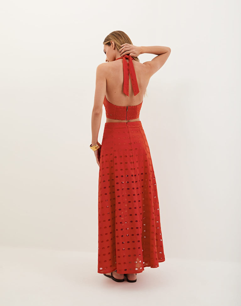 Eyelet Bea Maxi Skirt - Ruby XS