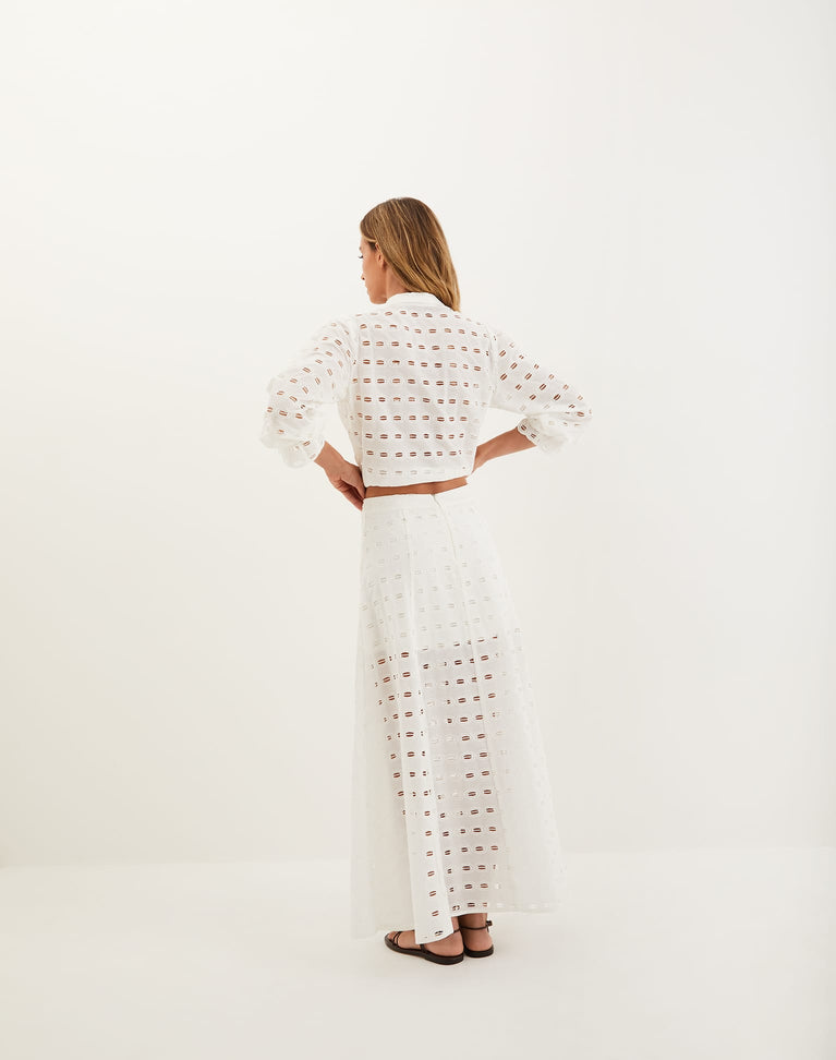 Eyelet Bea Maxi Skirt - Off White XS