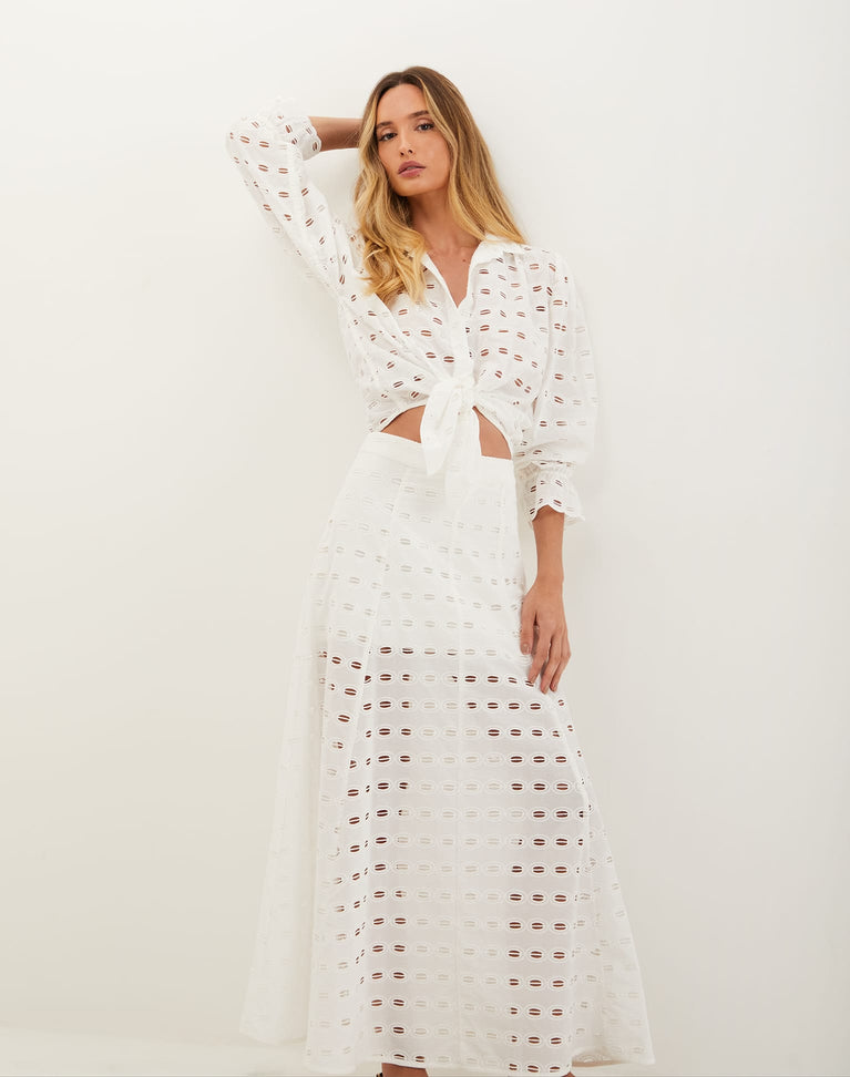 Eyelet Bea Maxi Skirt - Off White XS