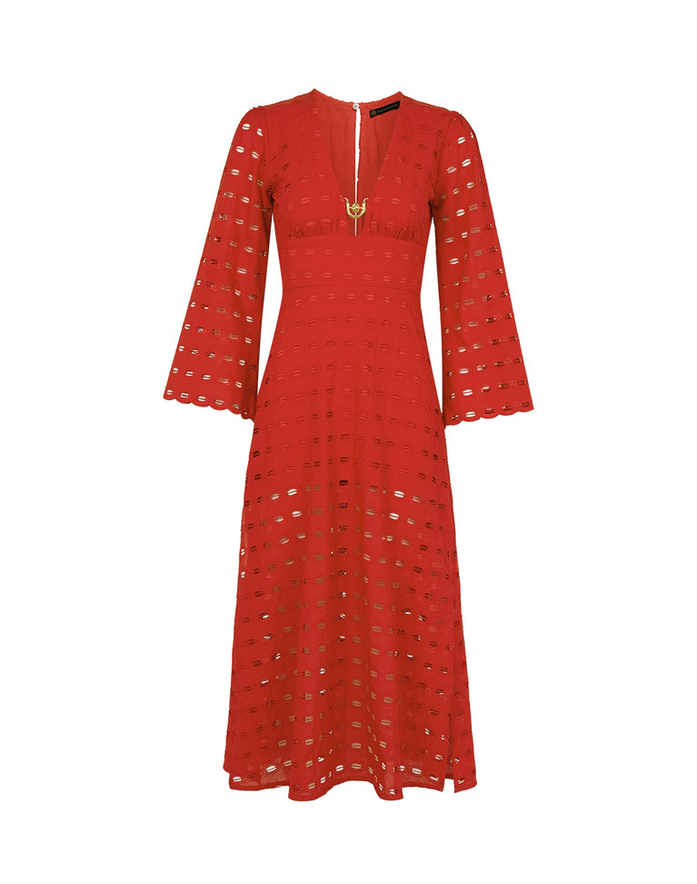 Eyelet Raya Long Dress - Ruby XS