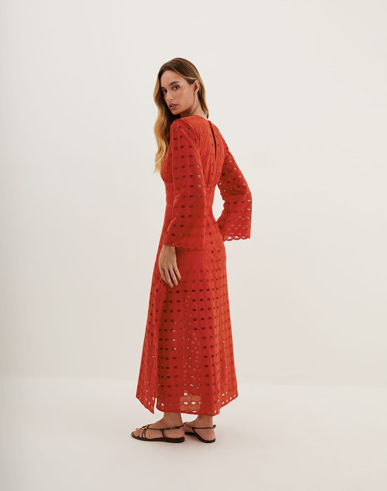 Eyelet Raya Long Dress - Ruby XS