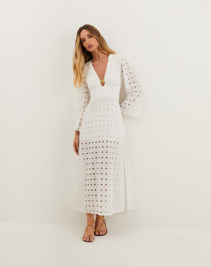 Eyelet Raya Long Dress - Off White - Eyelet Raya Long Dress - Off White XS