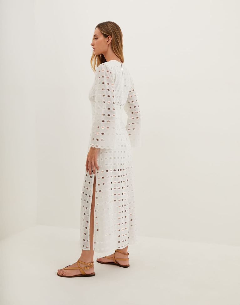 Eyelet Raya Long Dress - Off White XS