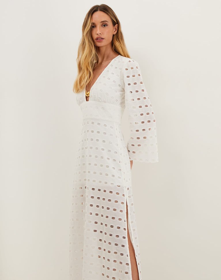 Eyelet Raya Long Dress - Off White XS