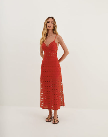 Eyelet Raya Midi Dress - Ruby - Eyelet Raya Midi Dress - Ruby XS