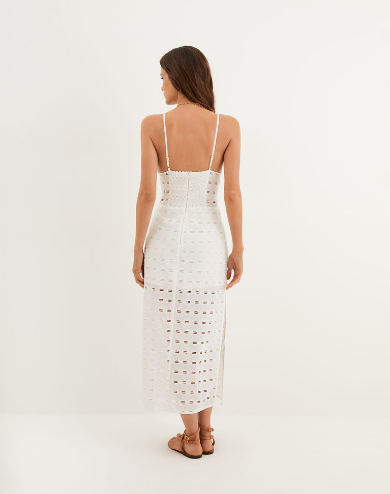 Eyelet Raya Midi Dress - Off White XS