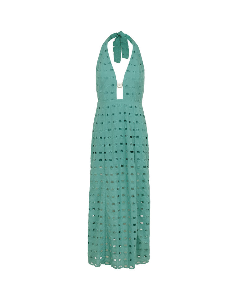 Eyelet Maryse Long Dress - Seaglass XS