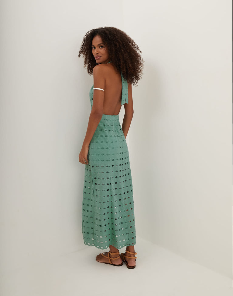 Eyelet Maryse Long Dress - Seaglass XS