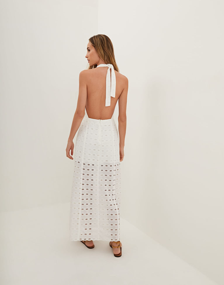 Eyelet Maryse Long Dress - Off White XS