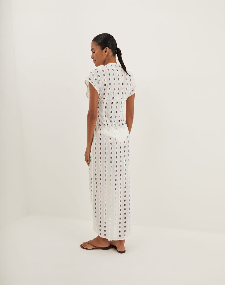 Eyelet Sasha Long Cover Up - Off White XS