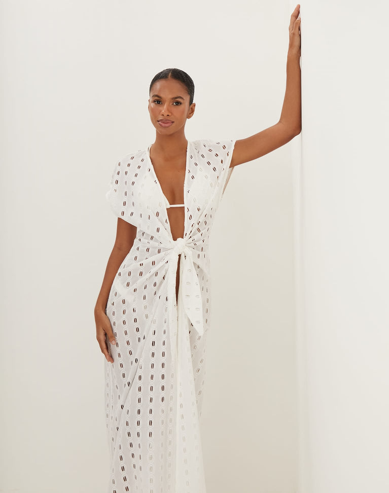 Eyelet Sasha Long Cover Up - Off White XS