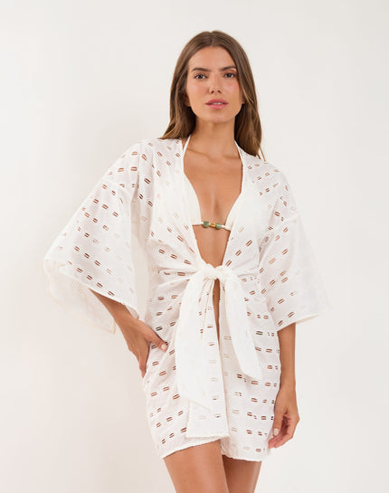 Eyelet Perola Short Cover Up - Off White - Perola Caftan Coverup - Off White XS