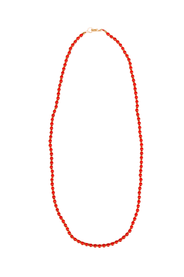 Long Beaded Necklace - Red