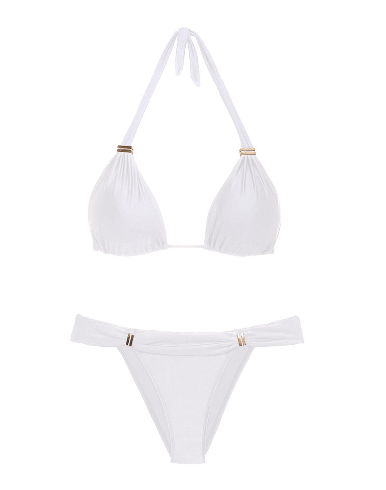 Solid White Bia Tube Bikini with Gold Sliders