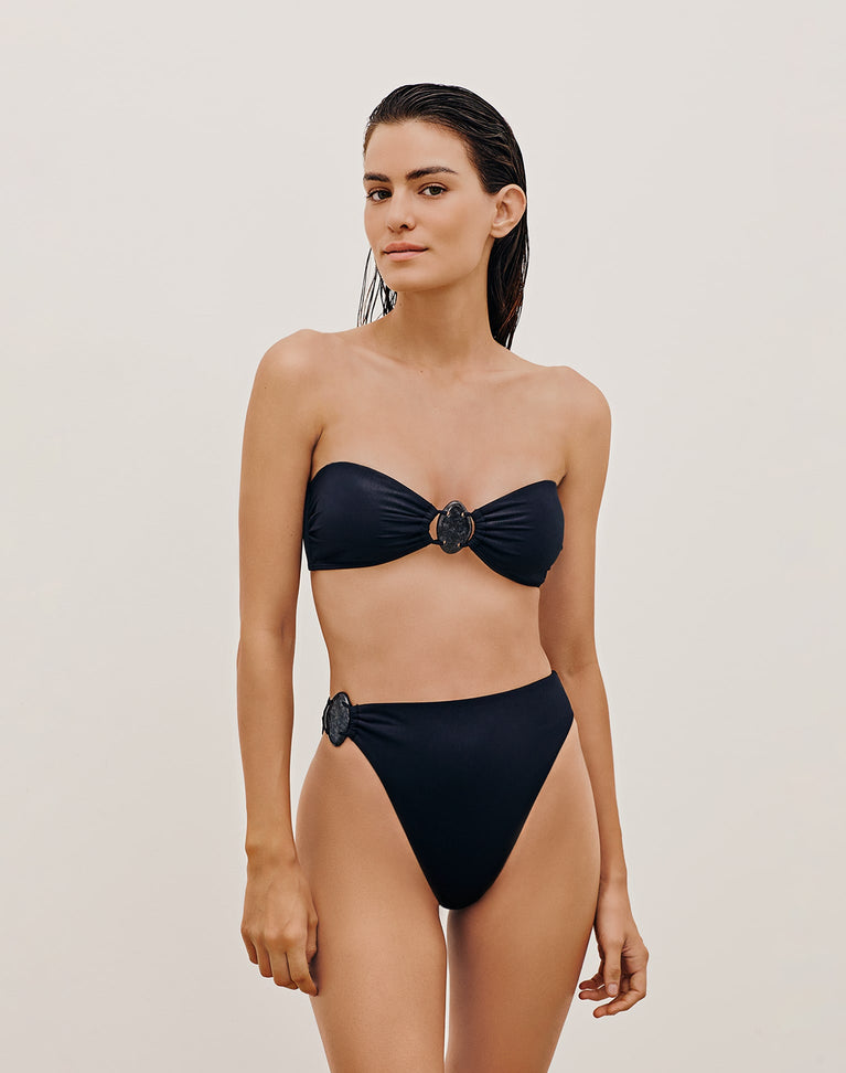 Geometric Bikini Top - Strapless Swim Top - Tie-Front Bikini Top